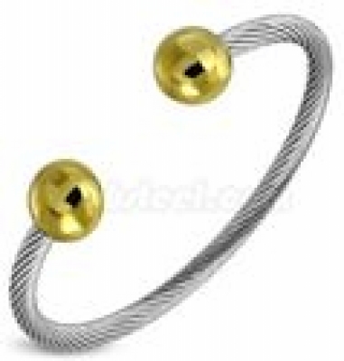 Armreif Stahlseil gedreht mit goldfarbigfer Kugel und Magnet